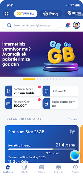 Turkcell uygulamasıyla siz
neredeyseniz Turkcell’iniz orada!